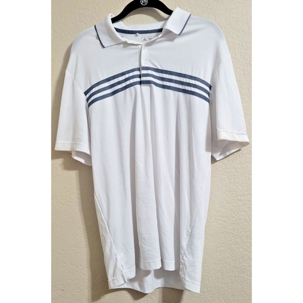 Adidas Men's Polo Golf Shirt Small Collar Pure Motion White Gray 3 Stripes